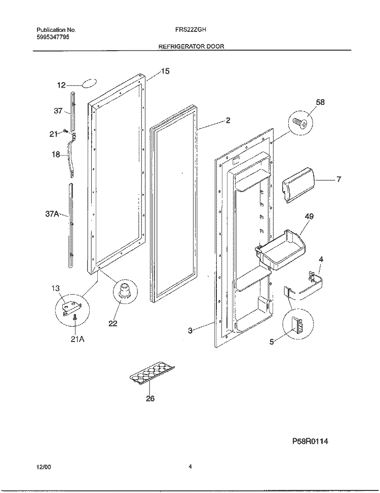 REFRIGERATOR DOOR Diagram and Parts List for FRS22ZGHD6  Frigidaire Refrigerator