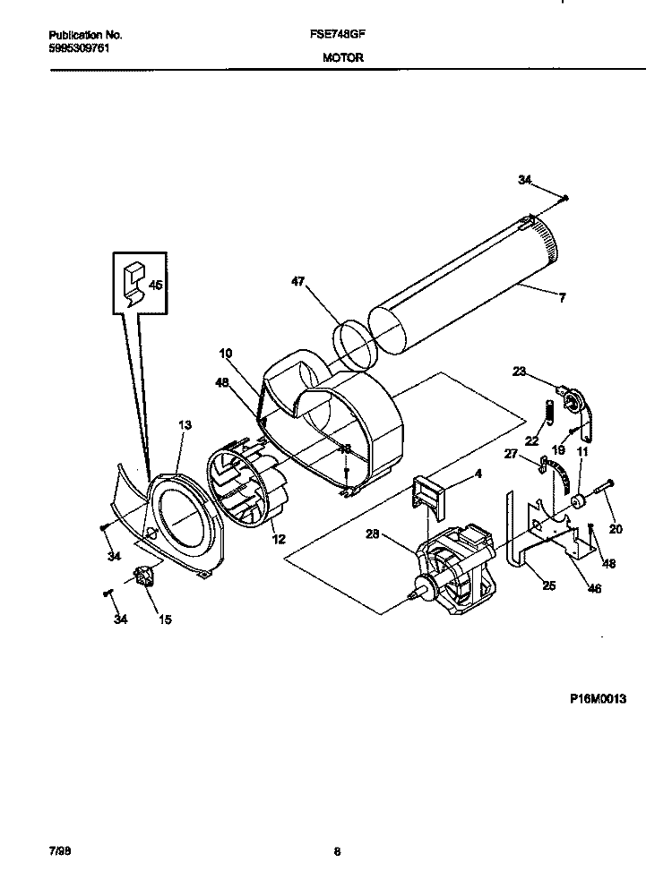 MOTOR Diagram and Parts List for FSE748GFS0  Frigidaire Dryer