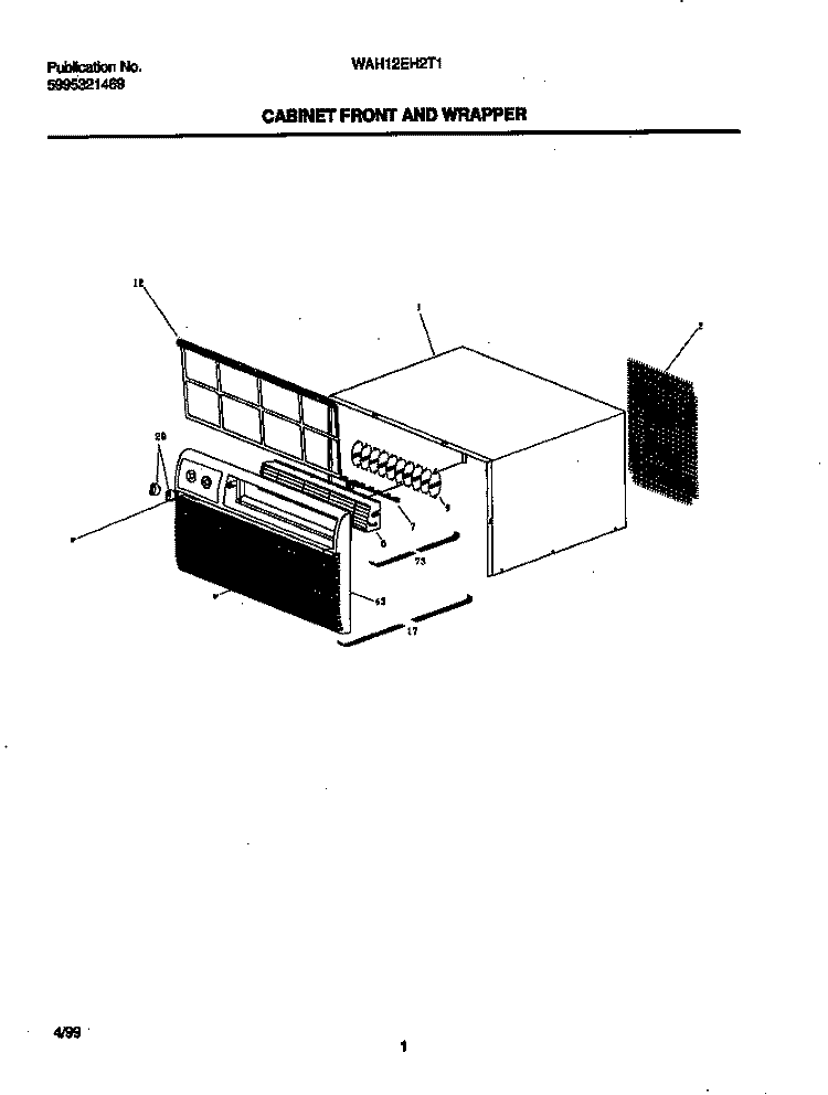 CABINET FRONT / WRAPPER Diagram and Parts List for WAH12EH2T1  Frigidaire Air Conditioner