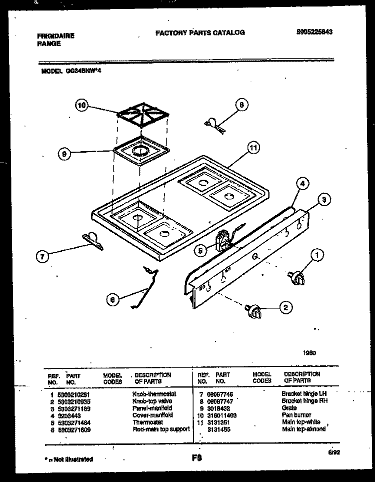 COOKTOP PARTS Diagram and Parts List for GG34BNL4  Frigidaire Range