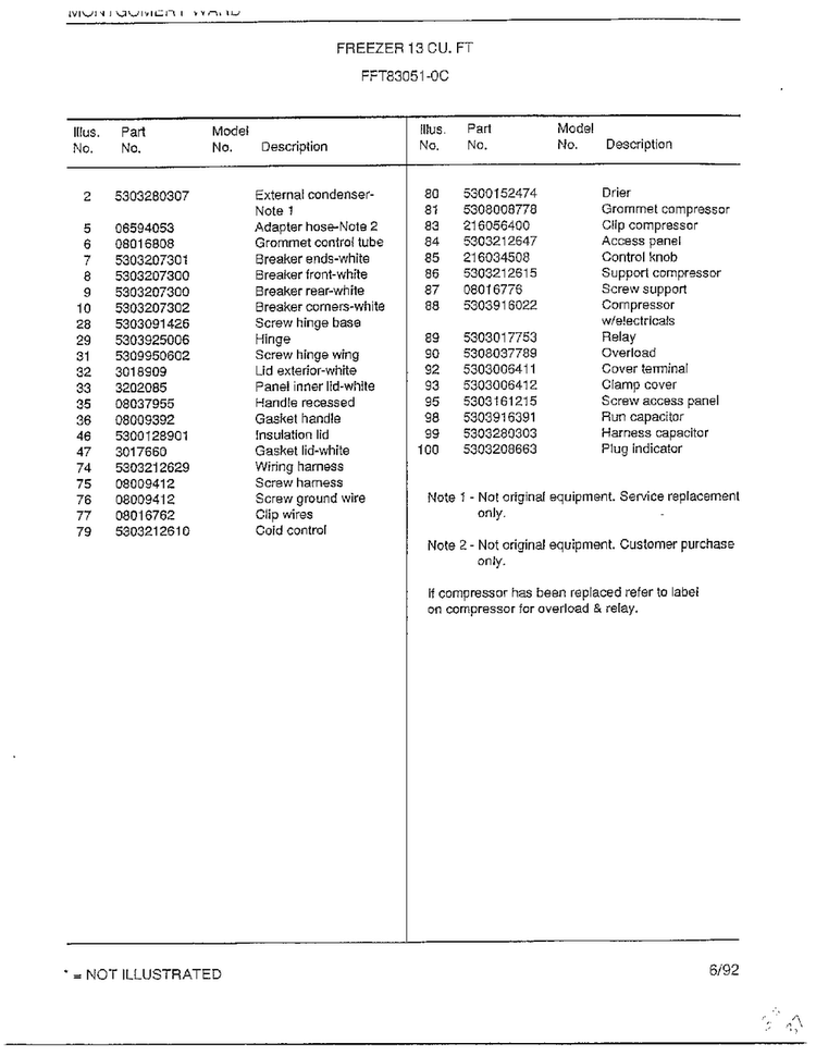 Freezer 13 Cubic Feet  Page 2 Diagram and Parts List for 83051-0C  Frigidaire Freezer