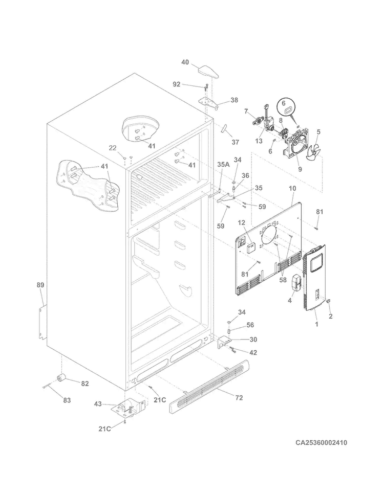 Cabinet Diagram and Parts List for 25360309410  Kenmore Refrigerator