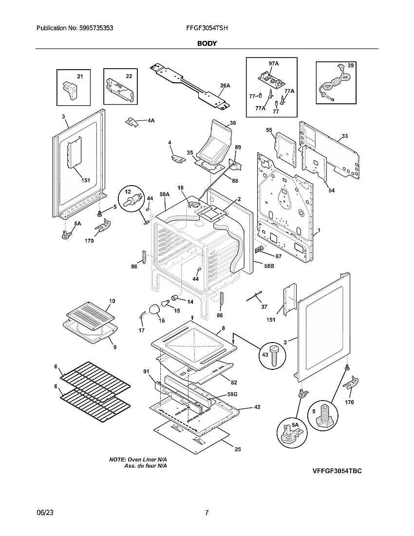 Body Diagram and Parts List for FFGF3054TSH  Electrolux Range