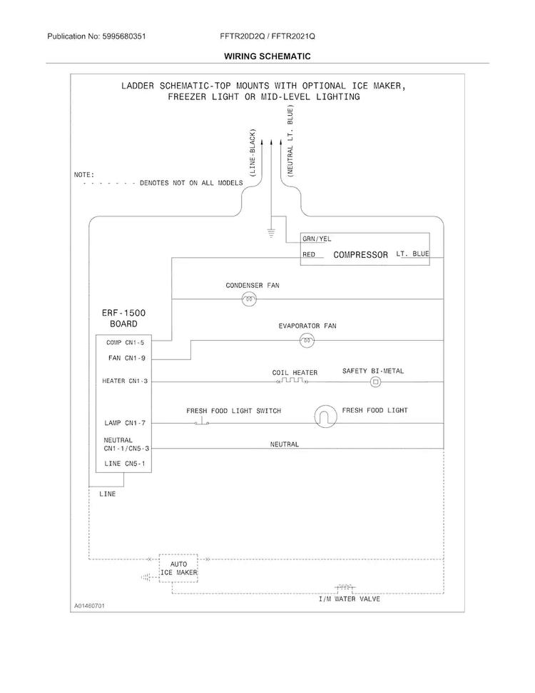 Wiring Schematic Diagram and Parts List for FFTR2021QB2  Frigidaire Refrigerator
