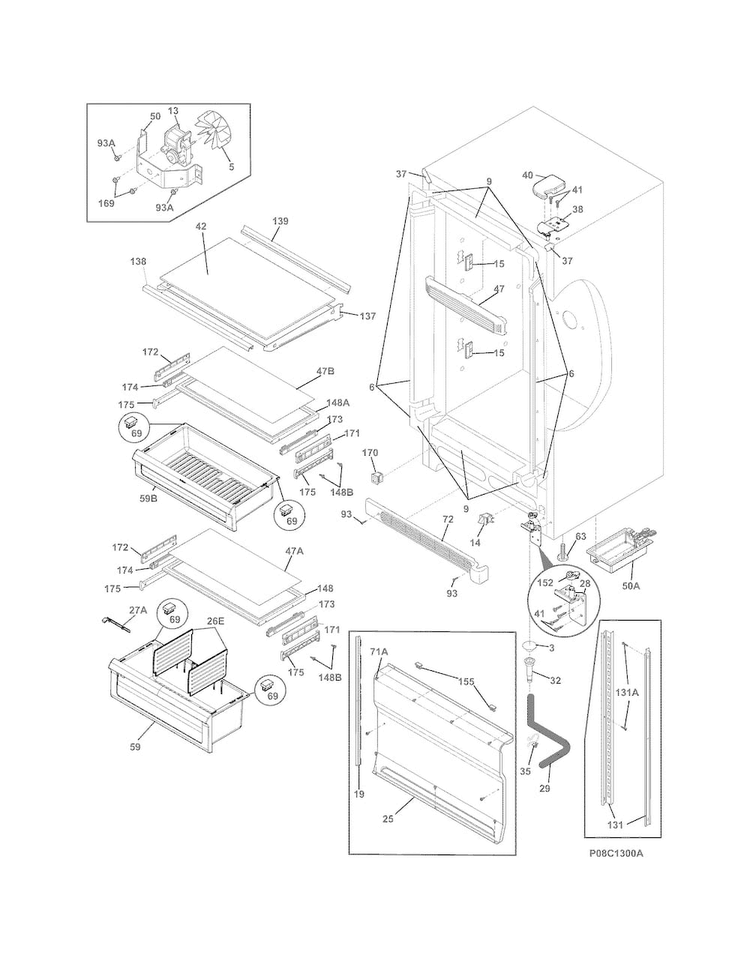 Cabinet Diagram and Parts List for FPRU19F8RFA  Frigidaire Refrigerator