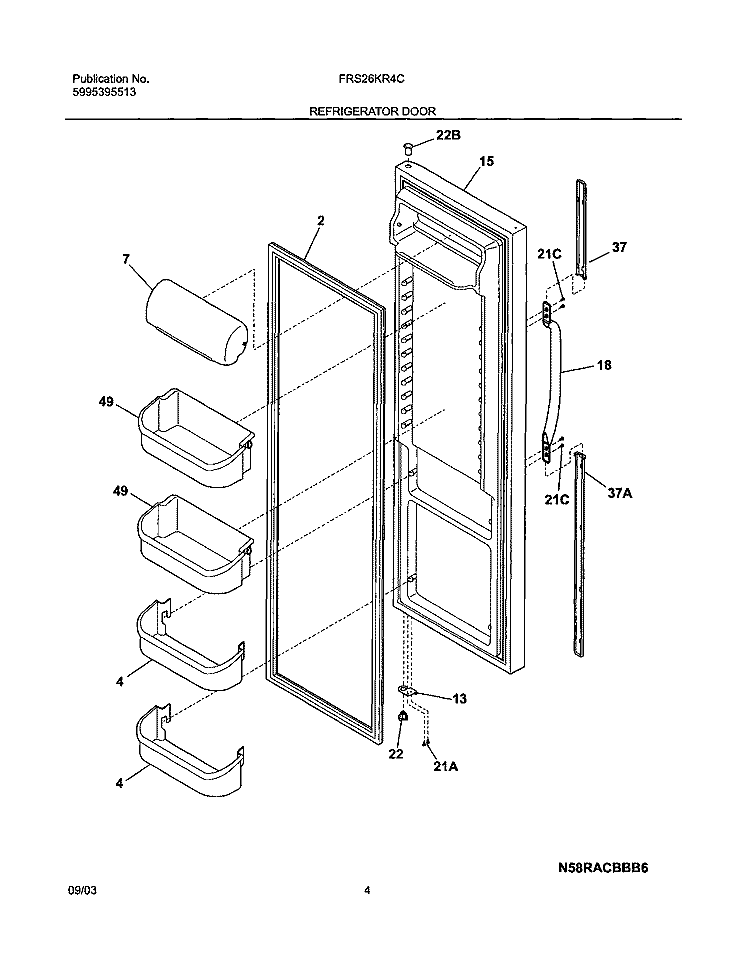 REFRIGERATOR DOOR Diagram and Parts List for FRS26KR4CB1  Frigidaire Refrigerator