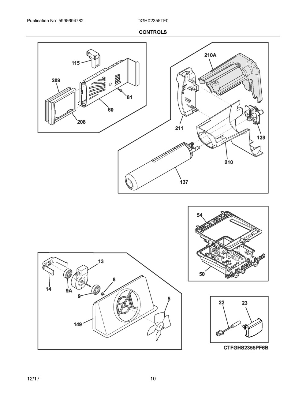 Controls Diagram and Parts List for DGHX2355TF0  Frigidaire Refrigerator