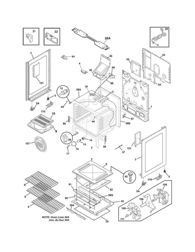 Body Diagram and Parts List for LGGF3044LFF  Frigidaire Range