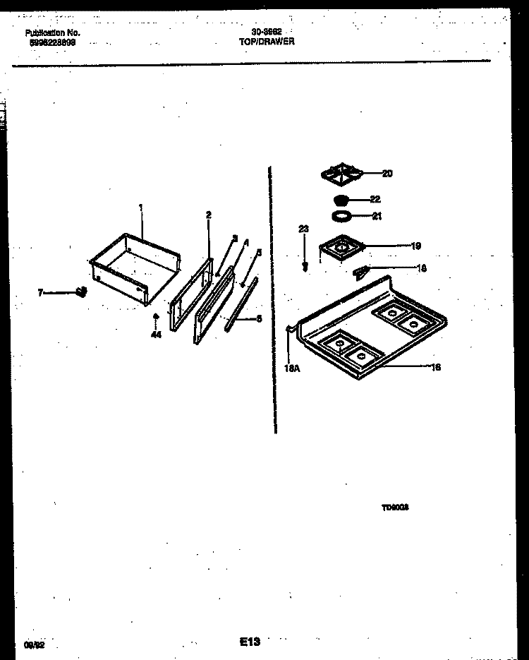 COOKTOP AND DRAWER PARTS Diagram and Parts List for 30-3982-00-02  Tappan Range