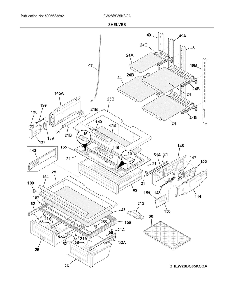 Shelves Diagram and Parts List for EW28BS85KSGA  Electrolux Refrigerator