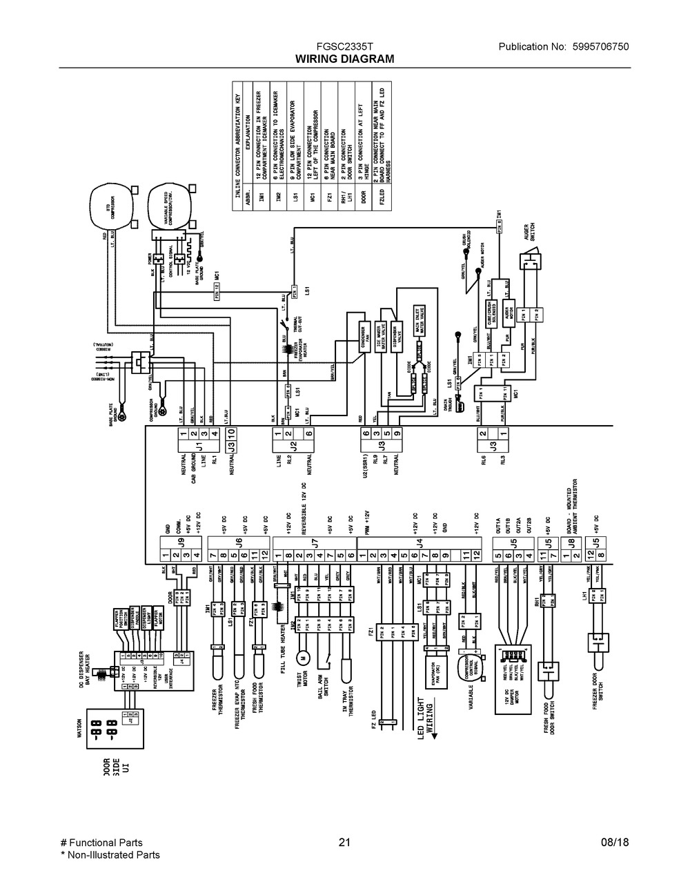 Wiring Diagram Diagram and Parts List for FGSC2335TD4  Frigidaire Refrigerator