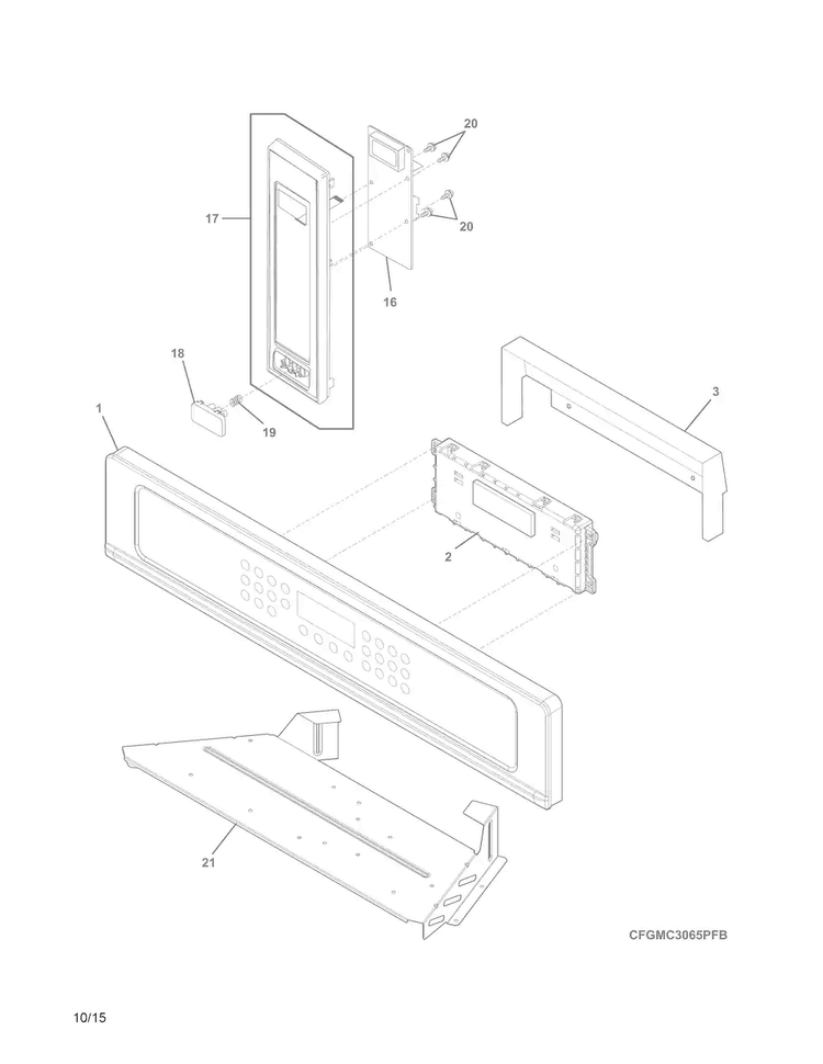 Control Panel Diagram and Parts List for FGMC3065PFD  Frigidaire Microwave Oven Combo