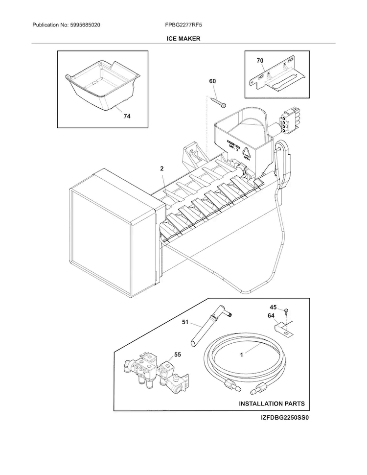 Ice Maker Diagram and Parts List for FPBG2277RF5  Frigidaire Refrigerator