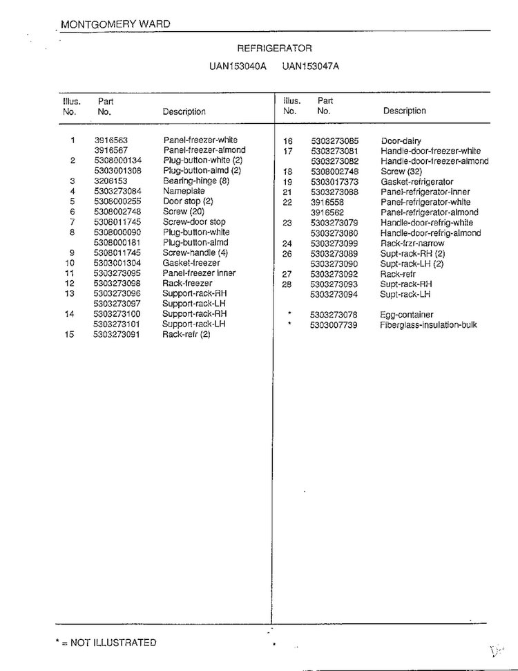 Refrigerator Page 2 Diagram and Parts List for 15304-7A  Frigidaire Refrigerator