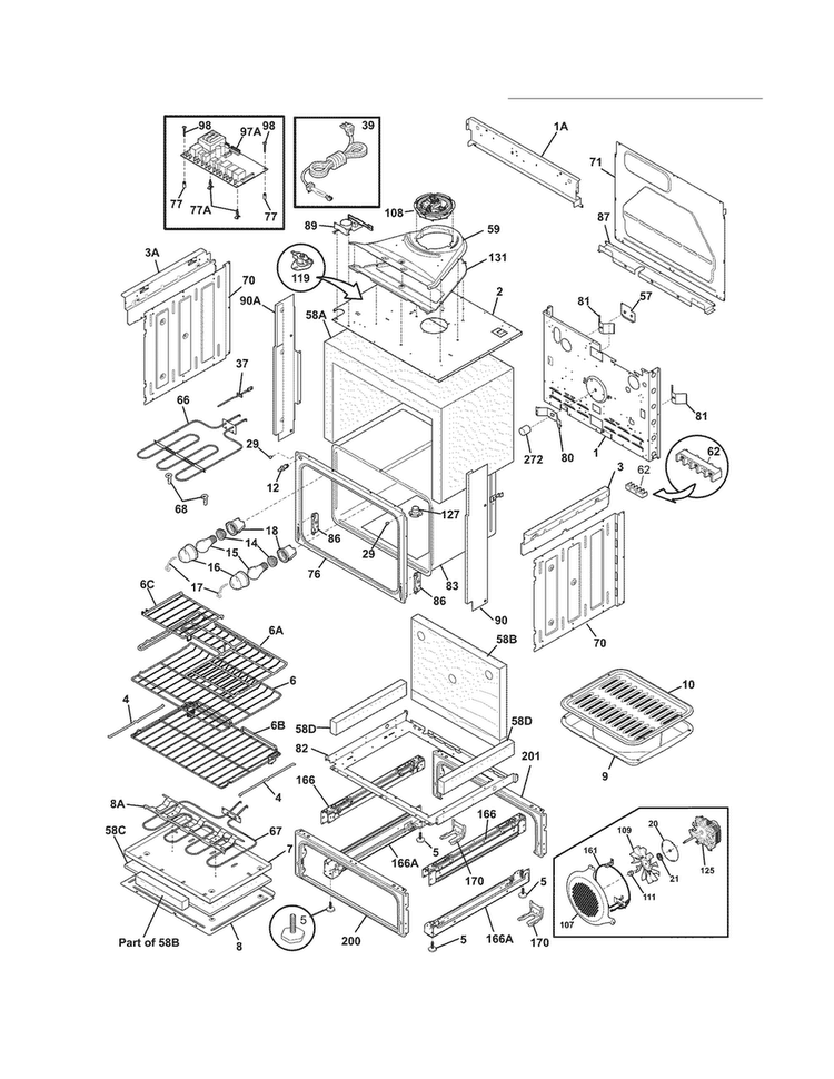 Body Diagram and Parts List for CGES3065KF5  Frigidaire Range