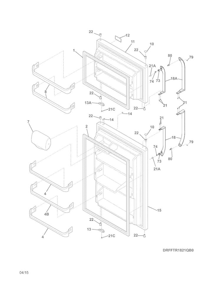 Doors Diagram and Parts List for FFTR1821QS1  Frigidaire Refrigerator
