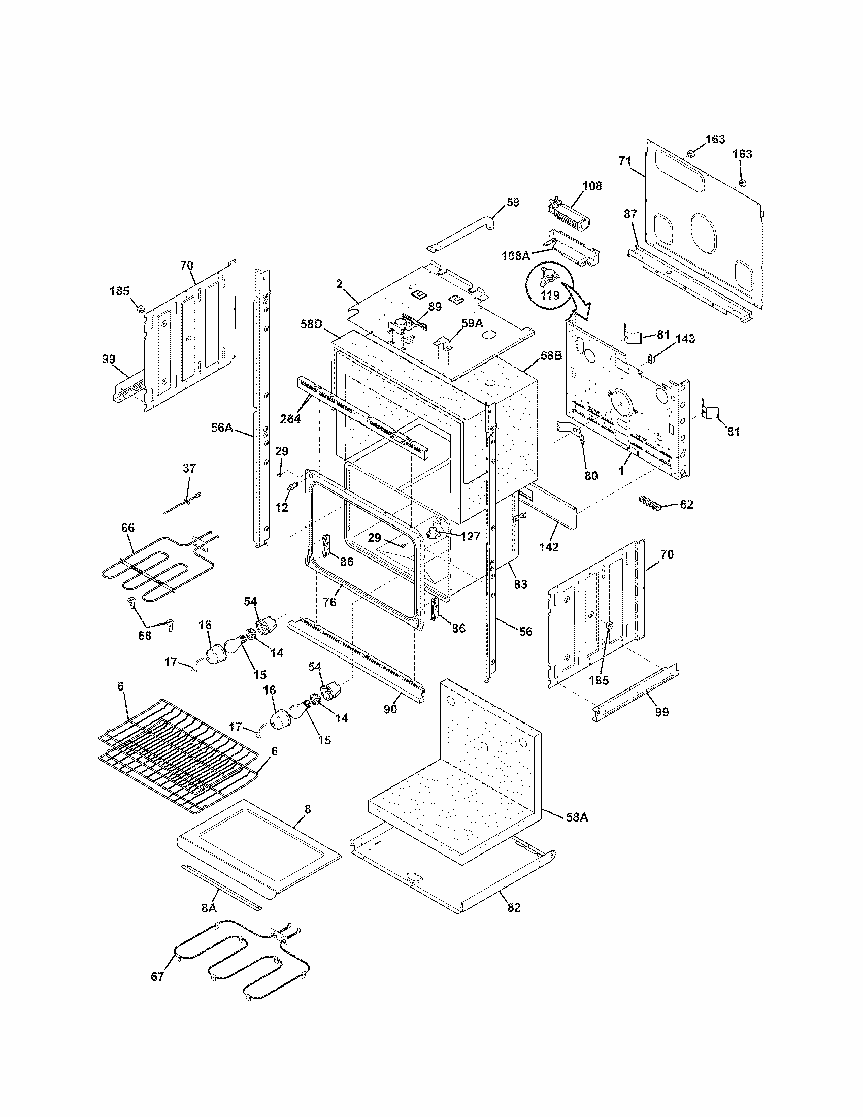 Lower Oven Diagram and Parts List for 79048763900  Kenmore Wall Oven