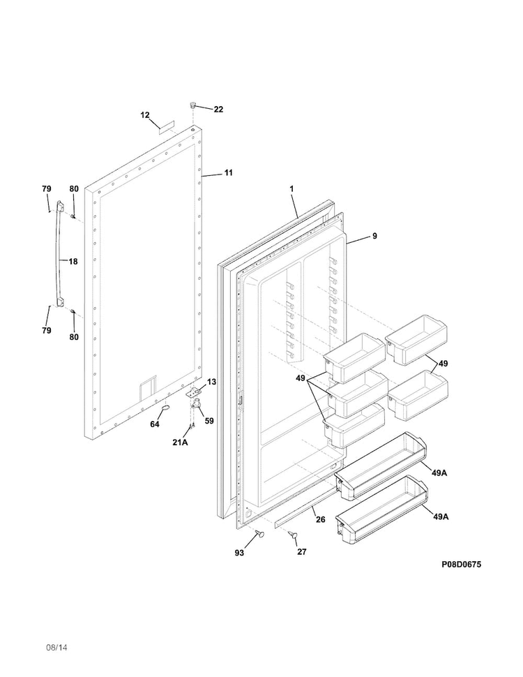 Door Diagram and Parts List for FPUH19D7LF2  Frigidaire Freezer