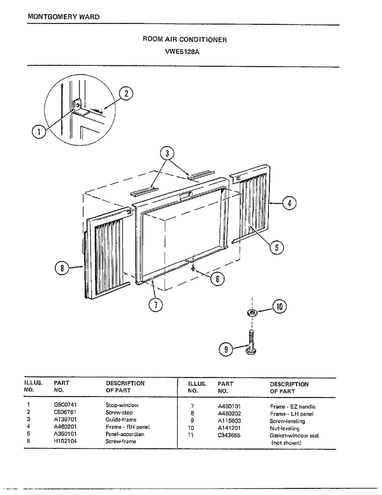 Room Air Conditioner Page 7 Diagram and Parts List for 5128A  Frigidaire Air Conditioner