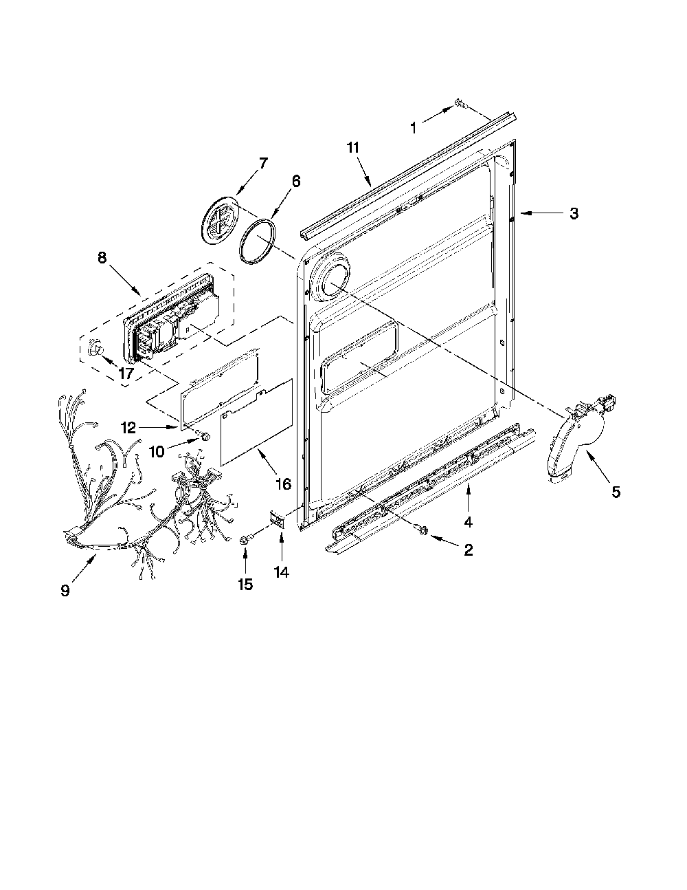 Inner Door Diagram and Parts List for 66513963K017  Kenmore Dishwasher