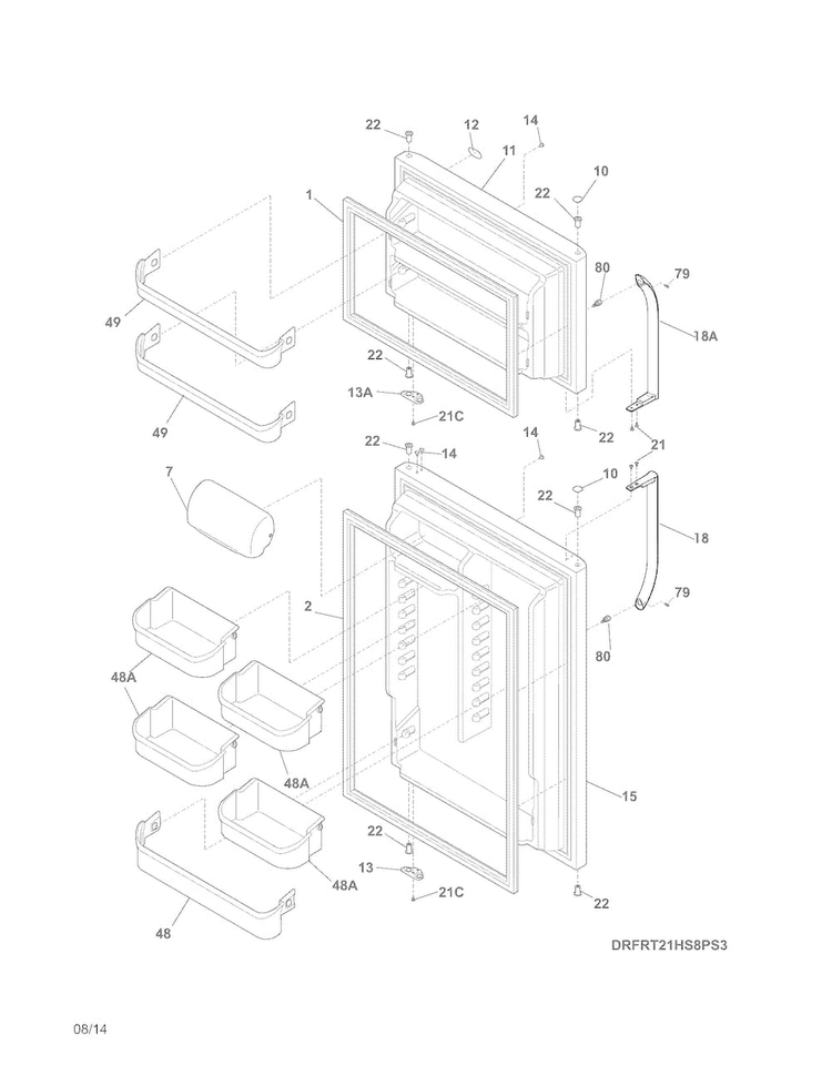 Doors Diagram and Parts List for FRT21HS8PS4  Frigidaire Refrigerator