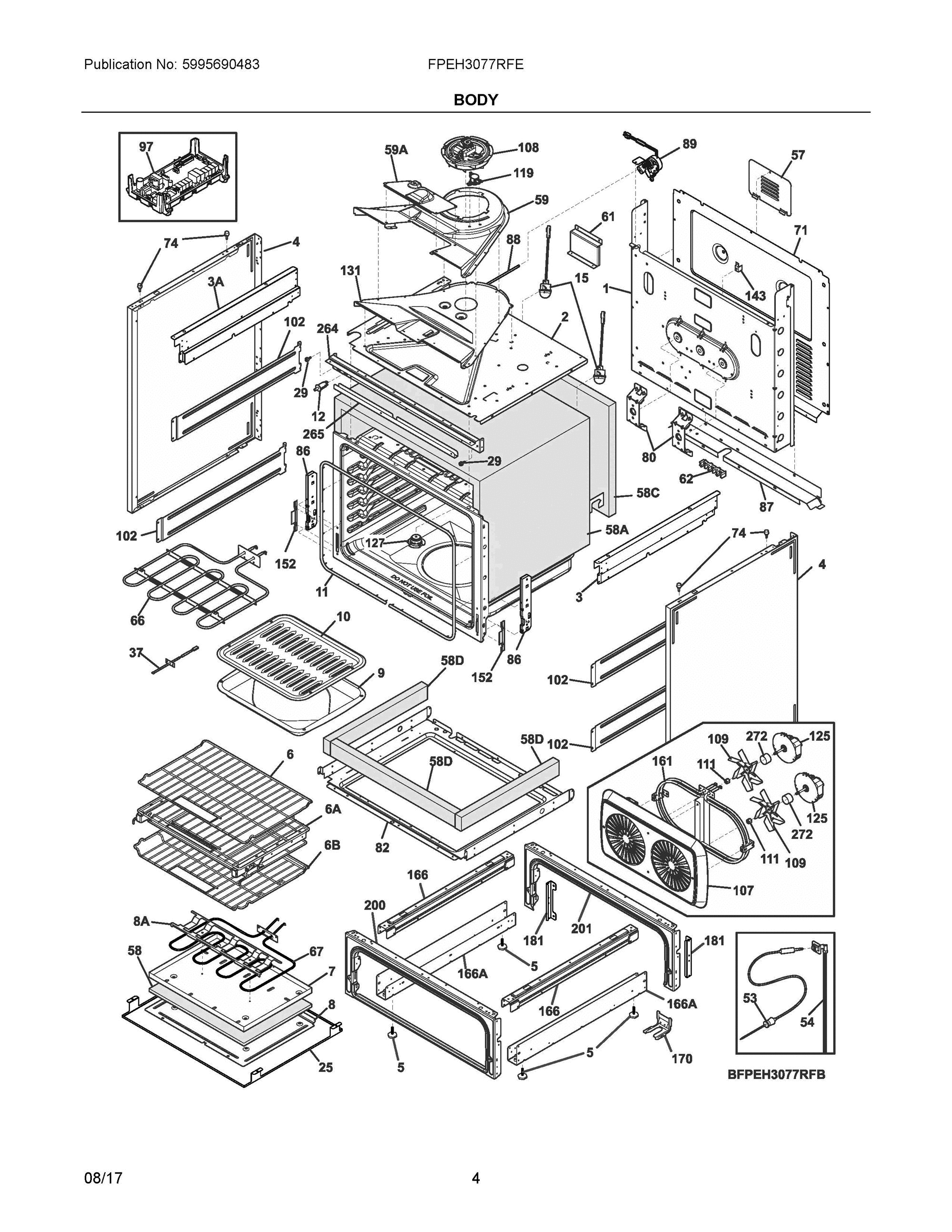 03 - BODY Diagram and Parts List for FPEH3077RFE  Frigidaire Range