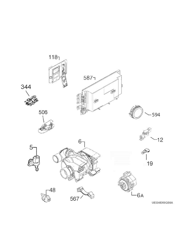Electrical Parts Diagram and Parts List for EI24ID50QS0A  Electrolux Dishwasher