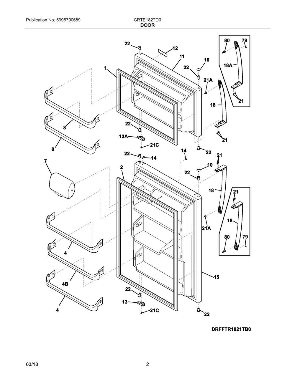 Door Diagram and Parts List for CRTE182TD0  Frigidaire Refrigerator
