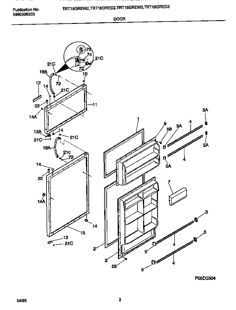 DOORS Diagram and Parts List for TRT18GREW3  Tappan Refrigerator