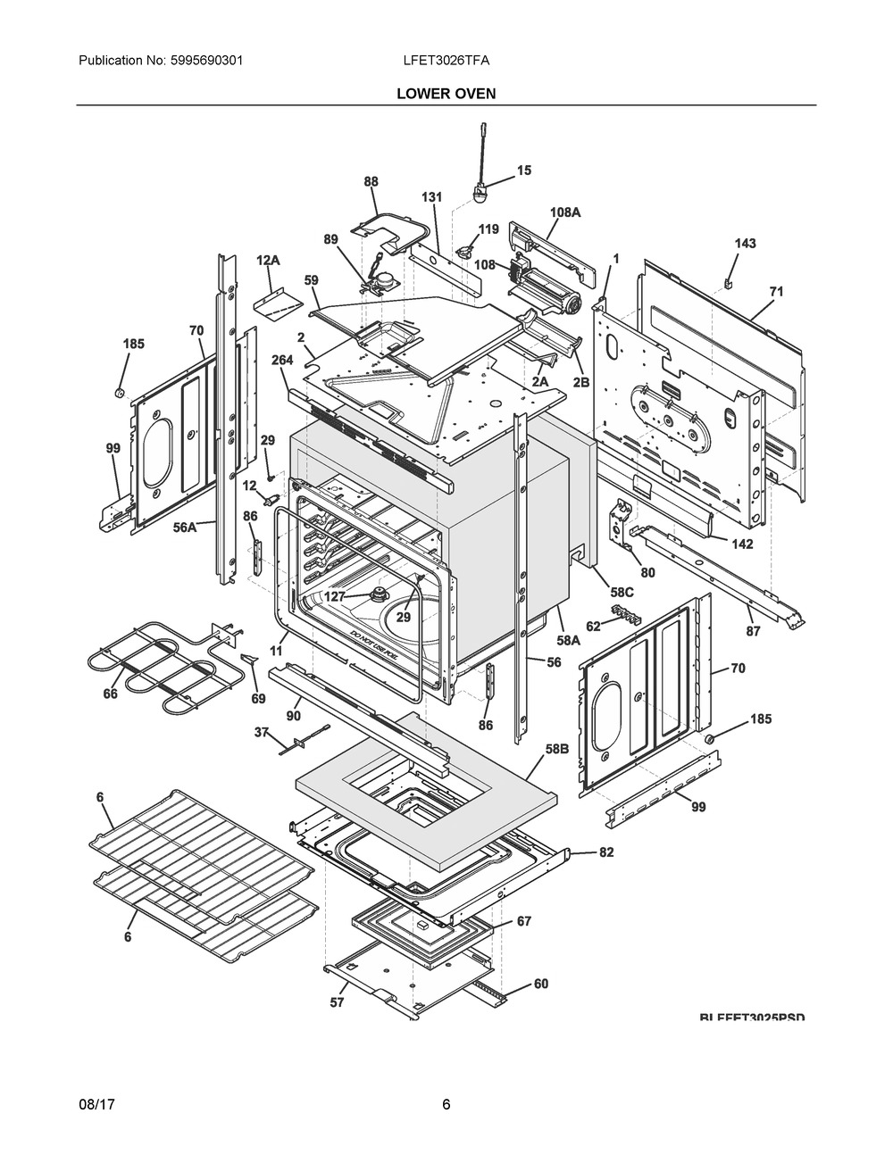 Lower Oven Diagram and Parts List for LFET3026TFA  Frigidaire Wall Oven