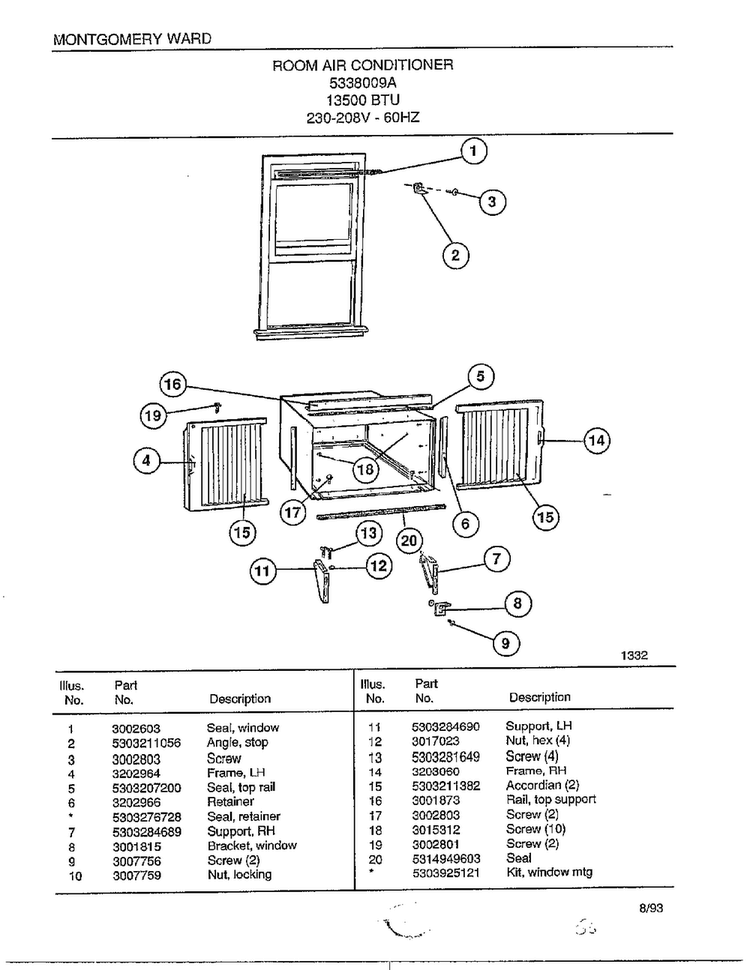 Room Air Conditioner Page 6 Diagram and Parts List for 4338009A  Frigidaire Air Conditioner