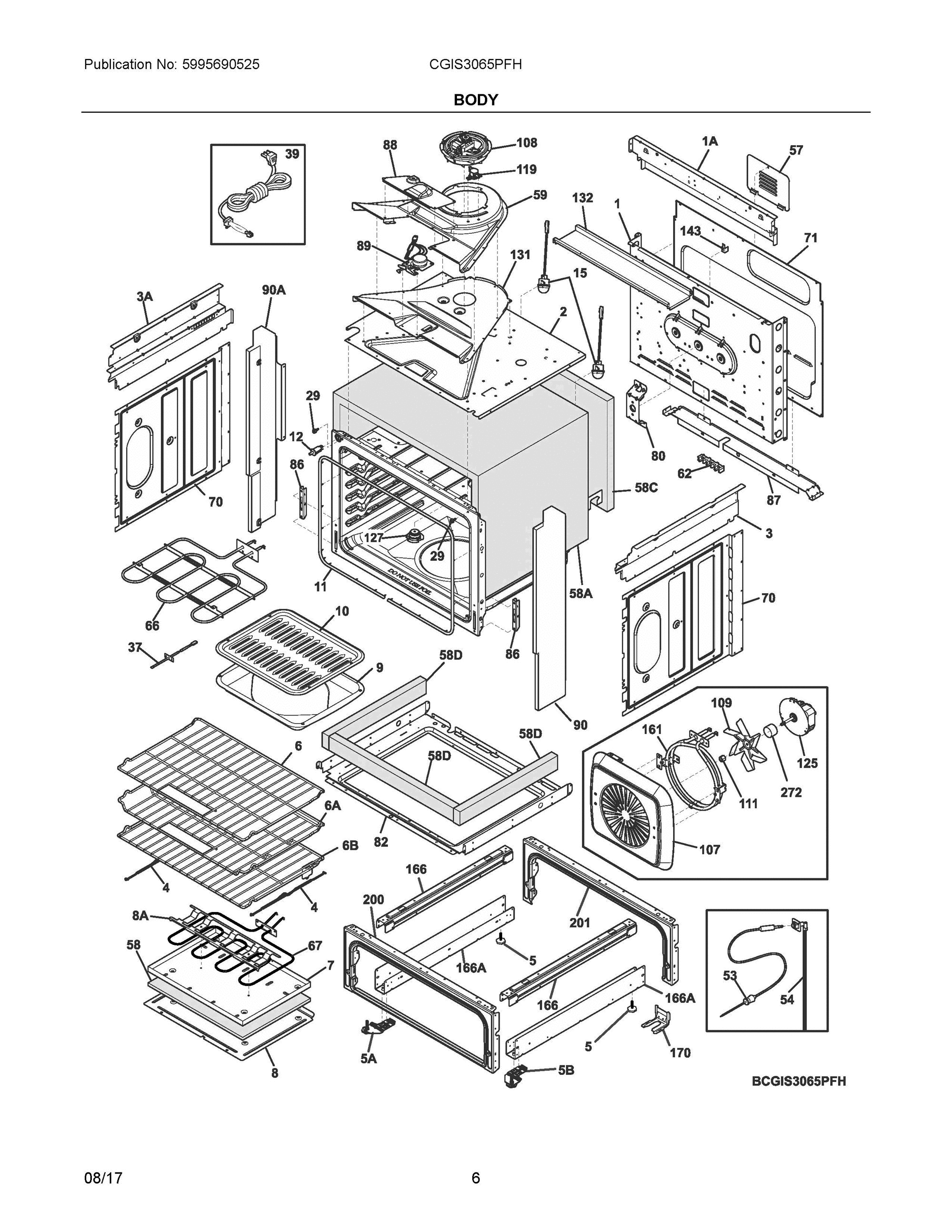 04 - BODY Diagram and Parts List for CGIS3065PFH  Frigidaire Range