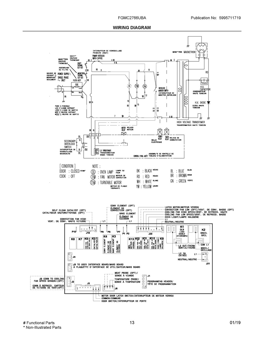 Wiring Diagram Diagram and Parts List for FGMC2766UBA  Frigidaire Microwave Oven Combo