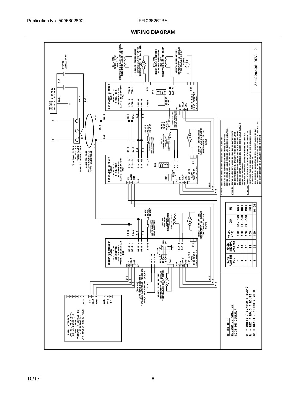 Wiring Diagram Diagram and Parts List for FFIC3626TBA  Frigidaire Cooktop