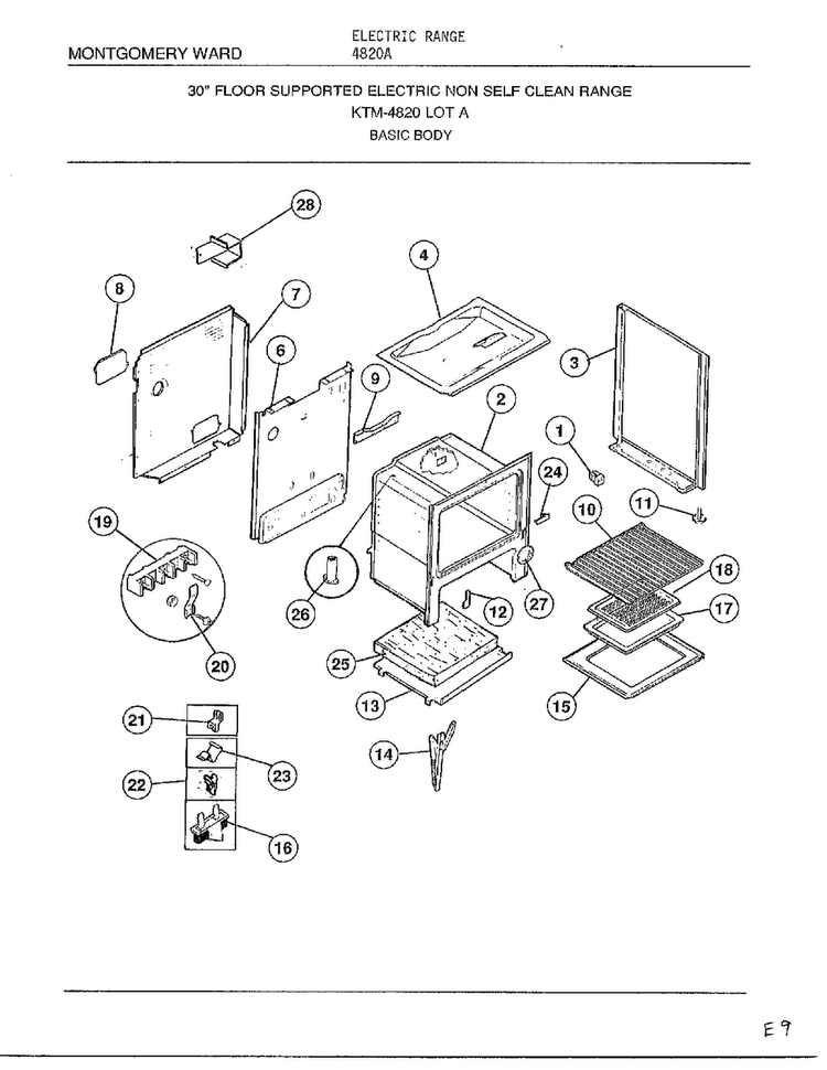 Basic Body Diagram and Parts List for 4820A  Frigidaire Range