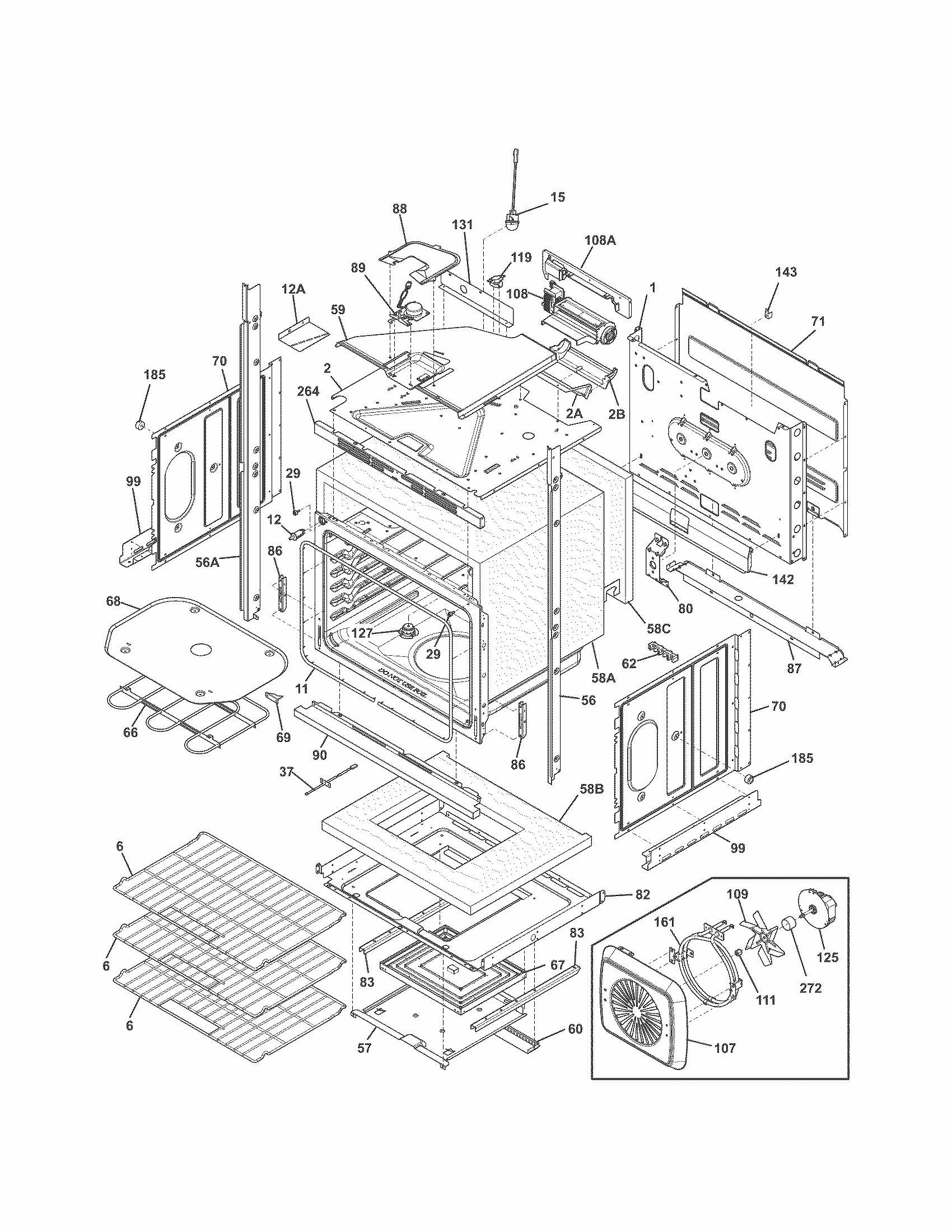 Lower Oven Diagram and Parts List for 79049533311  Kenmore Wall Oven