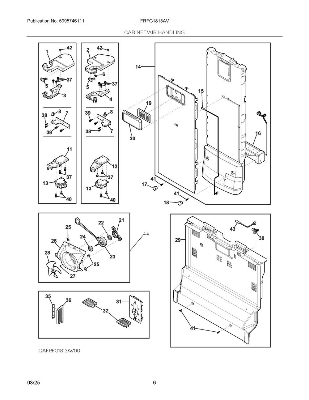 Cabinet/Air Handling Diagram and Parts List for FRFG1813AV  Frigidaire Refrigerator
