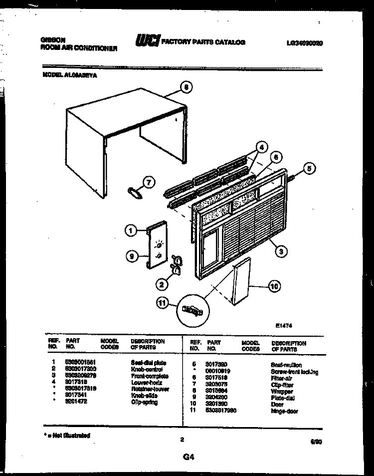 CABINET PARTS Diagram and Parts List for AL06A5EYA  Gibson Air Conditioner