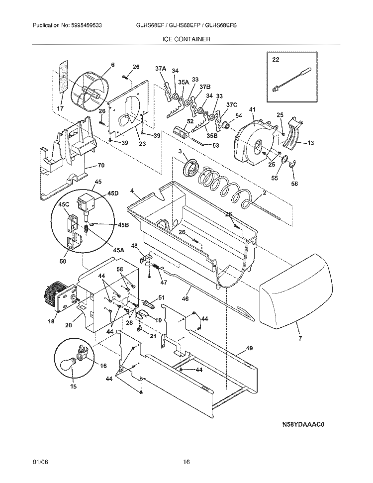 ICE CONTAINER Diagram and Parts List for GLHS68EFPW0  Frigidaire Refrigerator