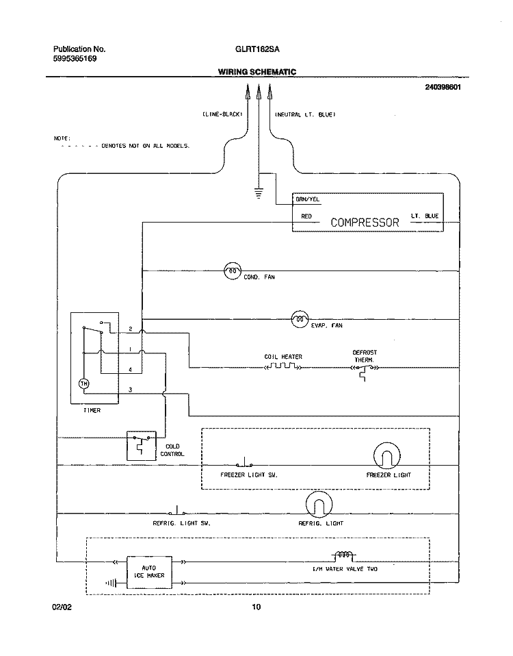 WIRING SCHEMATIC Diagram and Parts List for GLRT182SAB1  Frigidaire Refrigerator