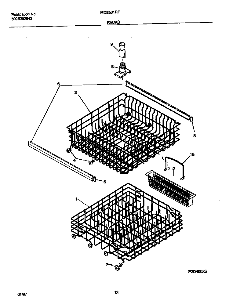 RACKS Diagram and Parts List for MDB531RFR2  Frigidaire Dishwasher