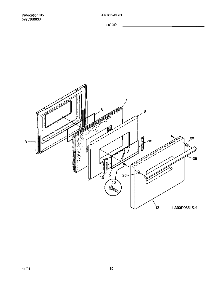 DOOR Diagram and Parts List for TGF605WFU1  Tappan Range