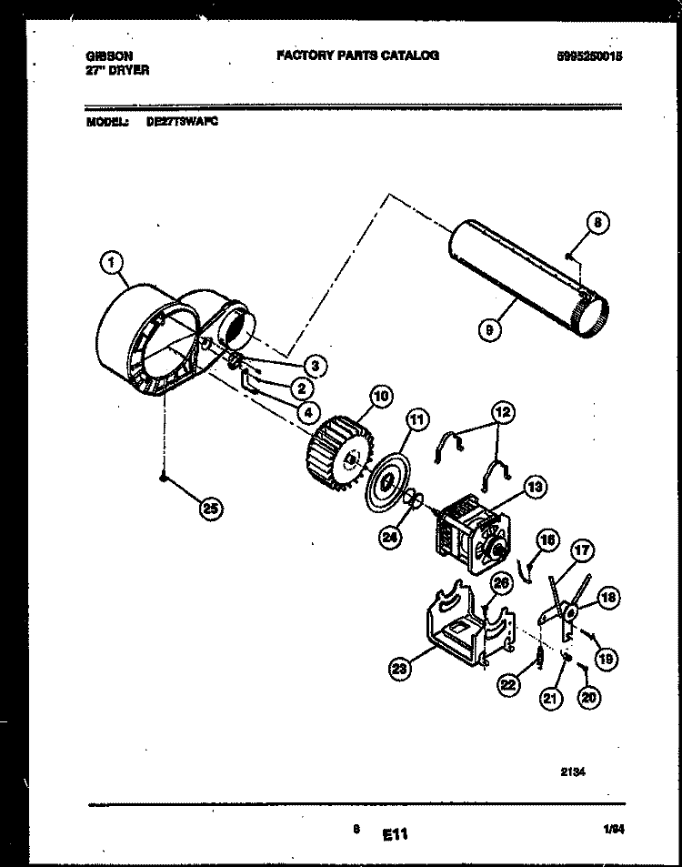 BLOWER AND DRIVE PARTS Diagram and Parts List for DE27T3WAFC  Gibson Dryer