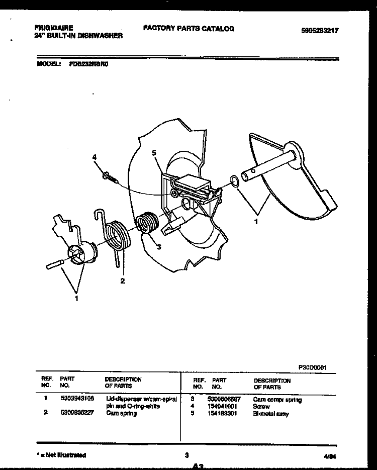 CAM Diagram and Parts List for FDB232RBR0  Frigidaire Dishwasher