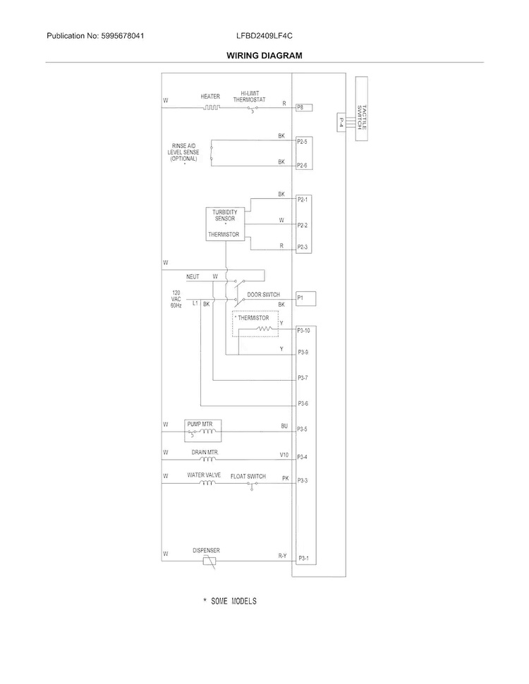 Wiring Diagram Diagram and Parts List for LFBD2409LF4C  Frigidaire Dishwasher