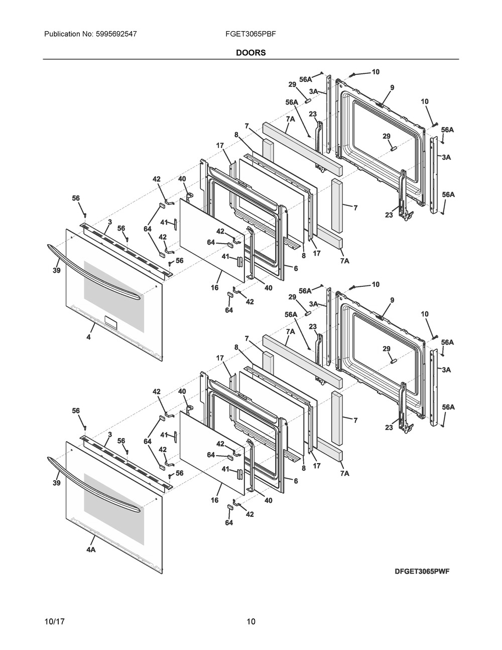 Doors Diagram and Parts List for FGET3065PBF  Frigidaire Wall Oven