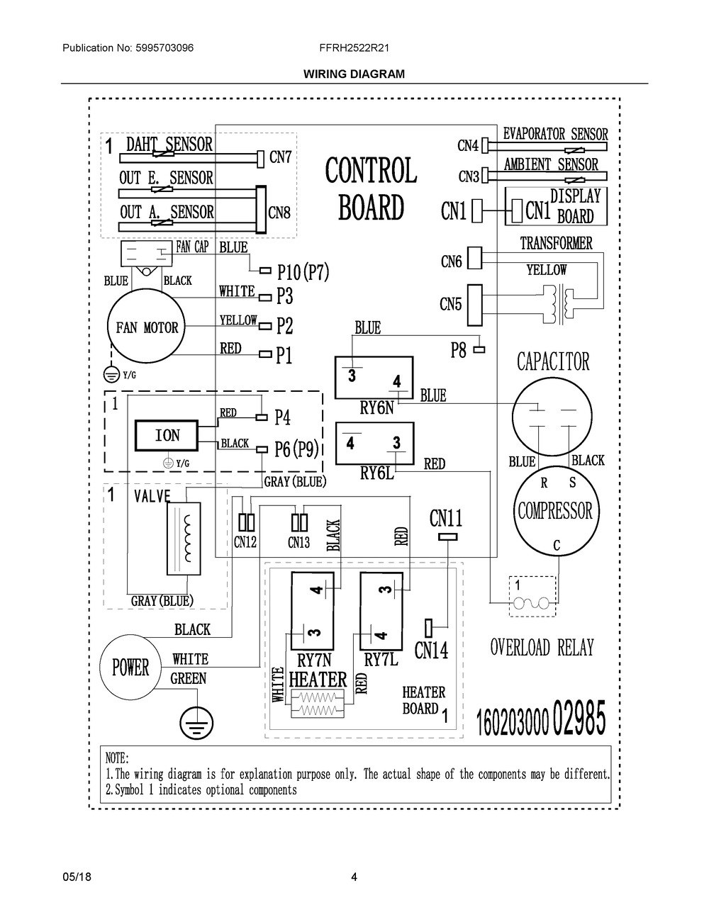 Wiring Diagram Diagram and Parts List for FFRH2522R21  Frigidaire Air Conditioner