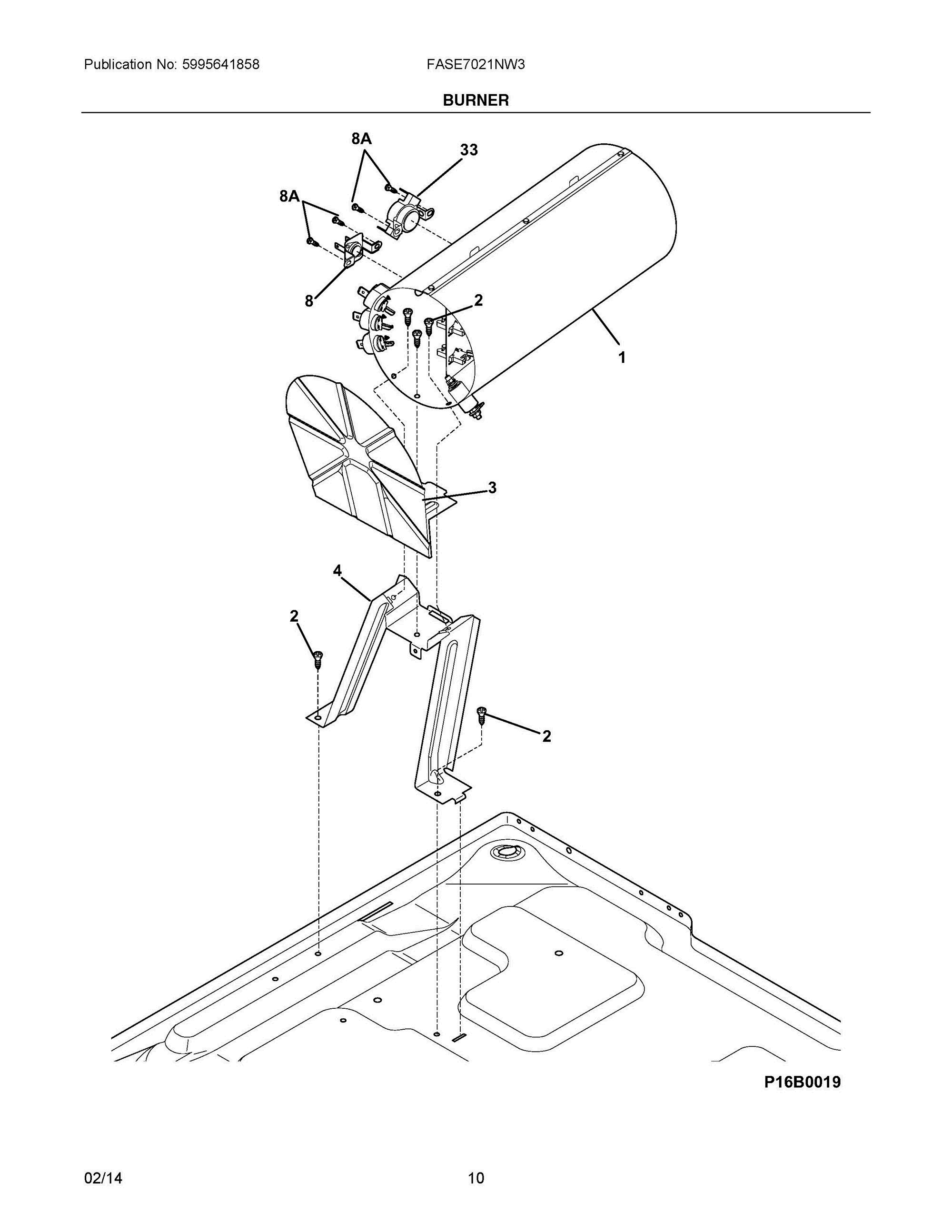 06 - BURNER Diagram and Parts List for FASE7021NW3  Frigidaire Dryer