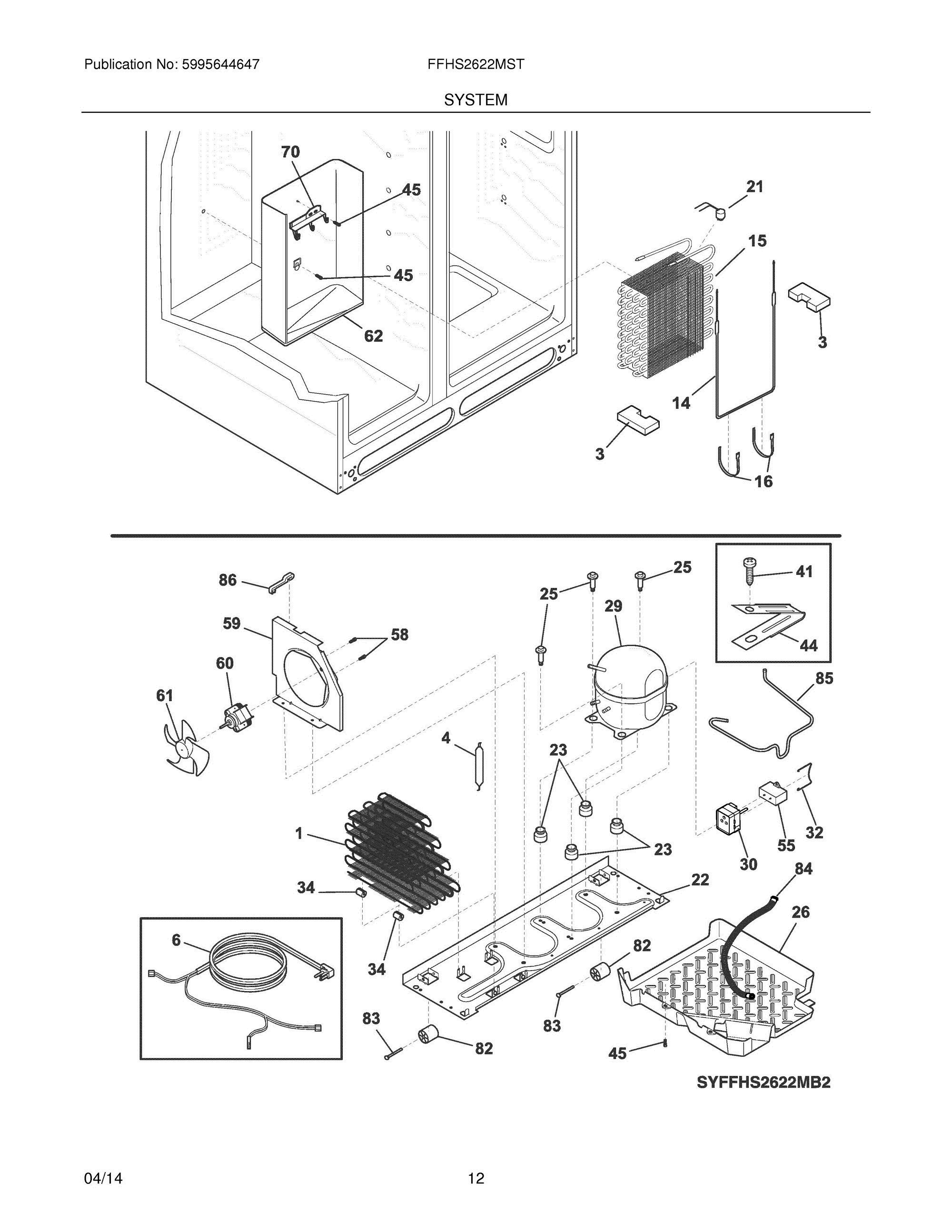 13 - SYSTEM Diagram and Parts List for FFHS2622MST  Frigidaire Refrigerator