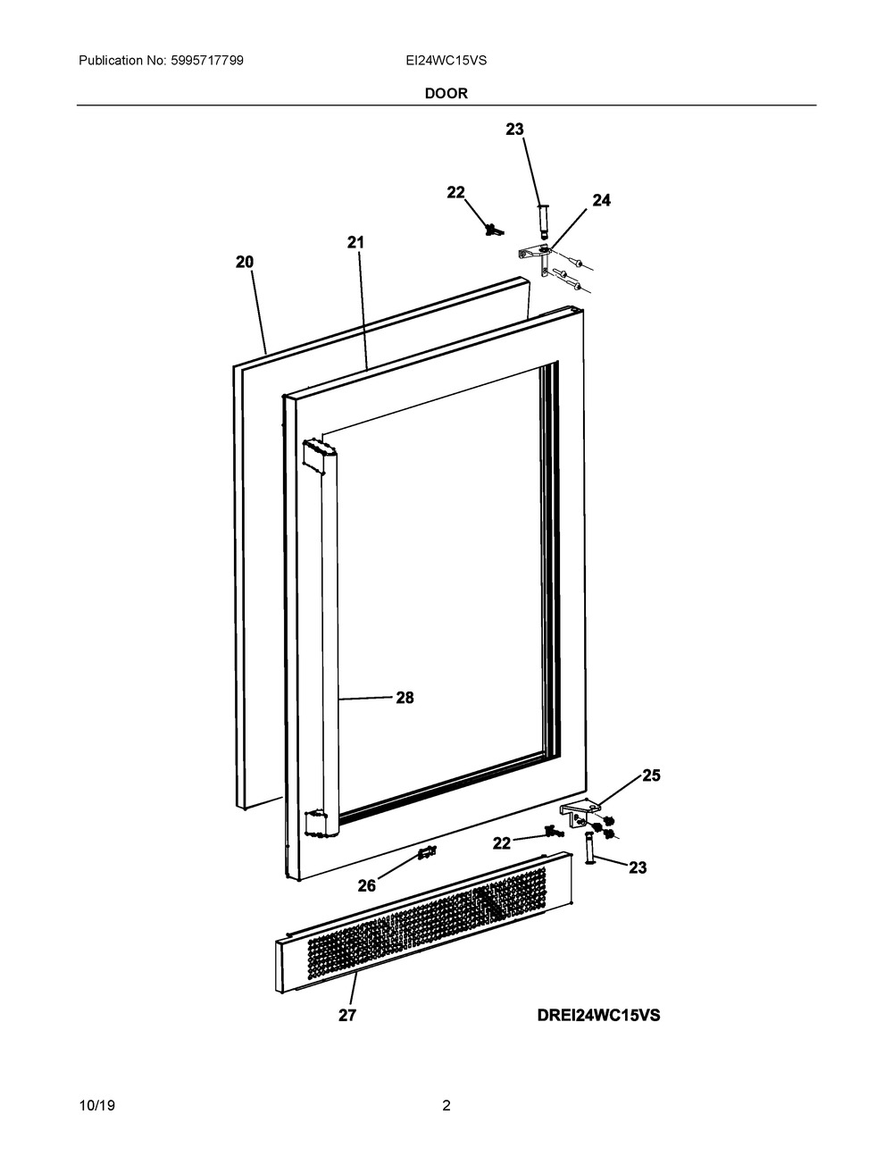 Door Diagram and Parts List for EI24WC15VS  Frigidaire Wine and Beverage Cooler